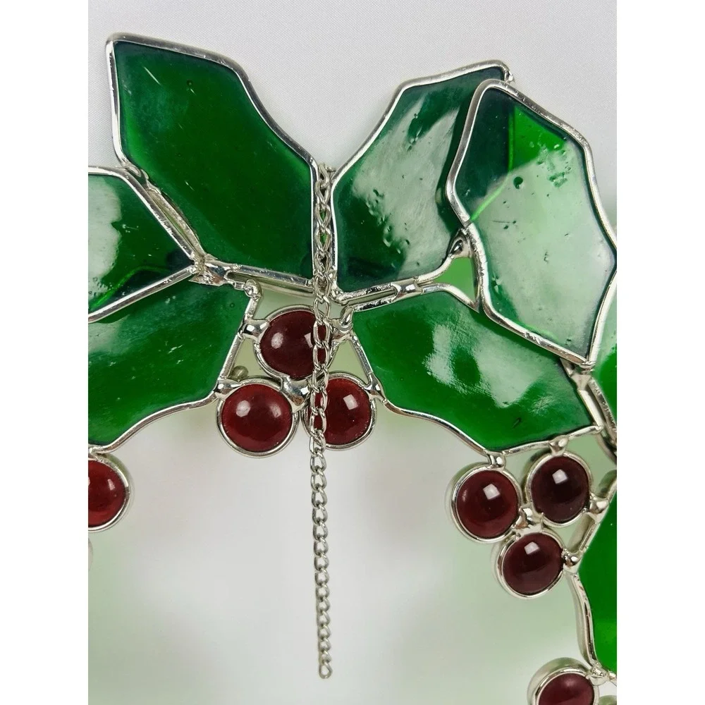 Stained Glass Christmas Holly Berry Wreath 10